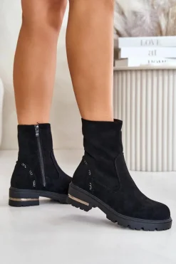 Damskie Boto Ocieplane Botki Damskie Z Eko Zamszu Na Zamek Czarne Narilie