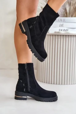 Damskie Boto Ocieplane Botki Damskie Z Eko Zamszu Na Zamek Czarne Narilie