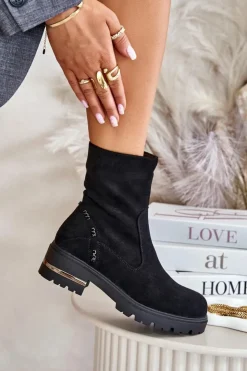 Damskie Boto Ocieplane Botki Damskie Z Eko Zamszu Na Zamek Czarne Narilie