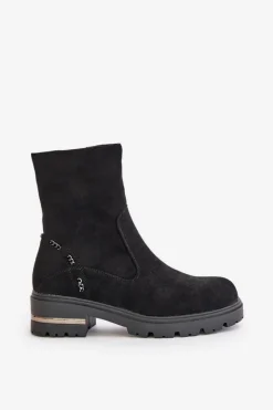 Damskie Boto Ocieplane Botki Damskie Z Eko Zamszu Na Zamek Czarne Narilie