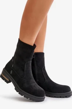 Damskie Boto Ocieplane Botki Damskie Z Eko Zamszu Na Zamek Czarne Narilie