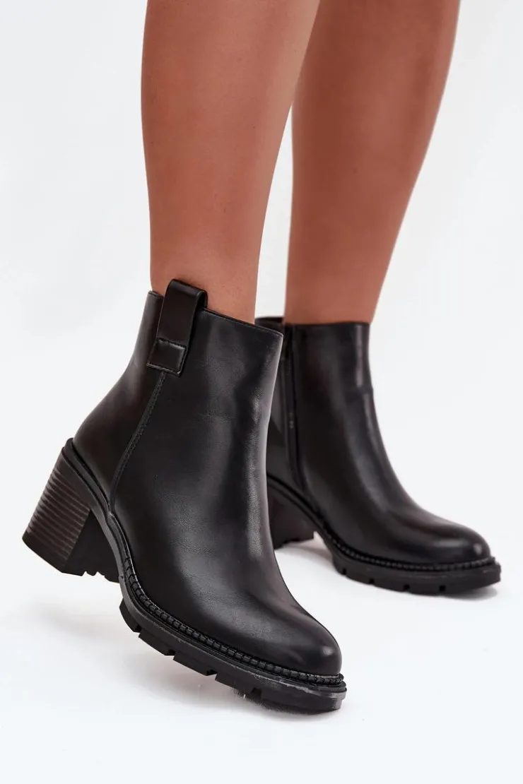 Boto Botki Ocieplane|Botki Na Obcasie*Ocieplane Botki Damskie Z Eko Skóry Na Obcasie Czarne Alvena