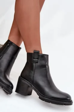 Boto Botki Ocieplane|Botki Na Obcasie*Ocieplane Botki Damskie Z Eko Skóry Na Obcasie Czarne Alvena