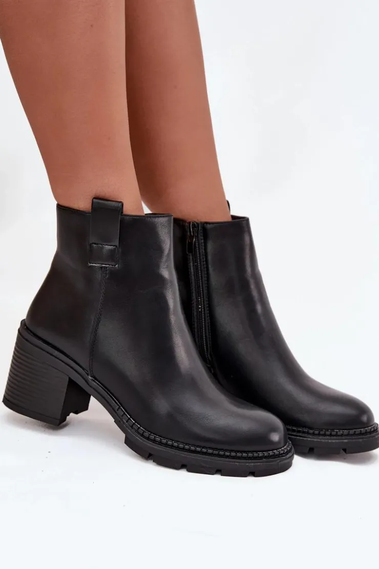 Boto Botki Ocieplane|Botki Na Obcasie*Ocieplane Botki Damskie Z Eko Skóry Na Obcasie Czarne Alvena