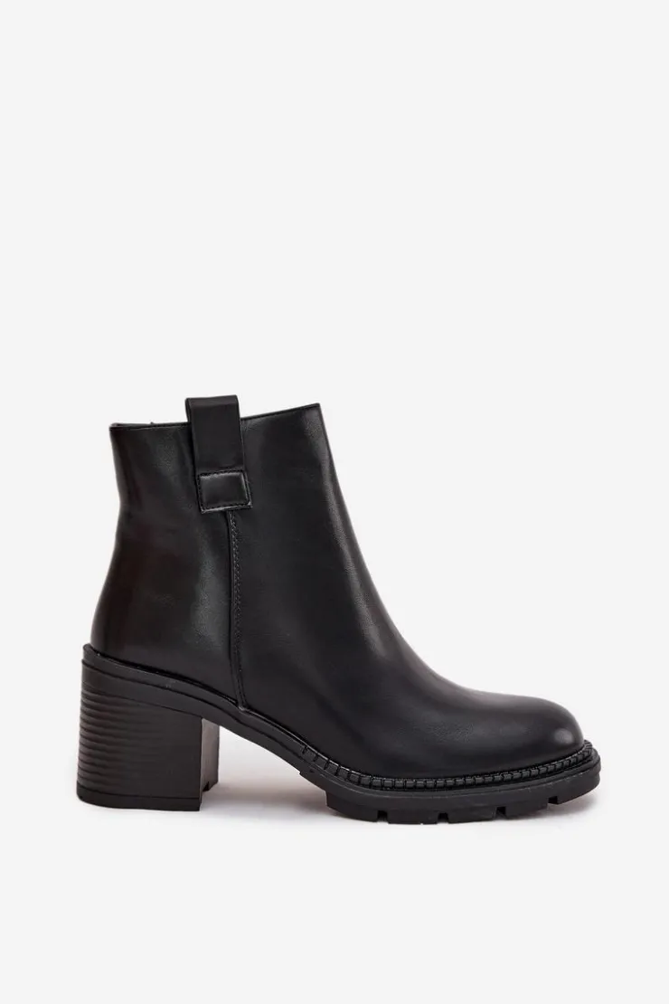 Boto Botki Ocieplane|Botki Na Obcasie*Ocieplane Botki Damskie Z Eko Skóry Na Obcasie Czarne Alvena