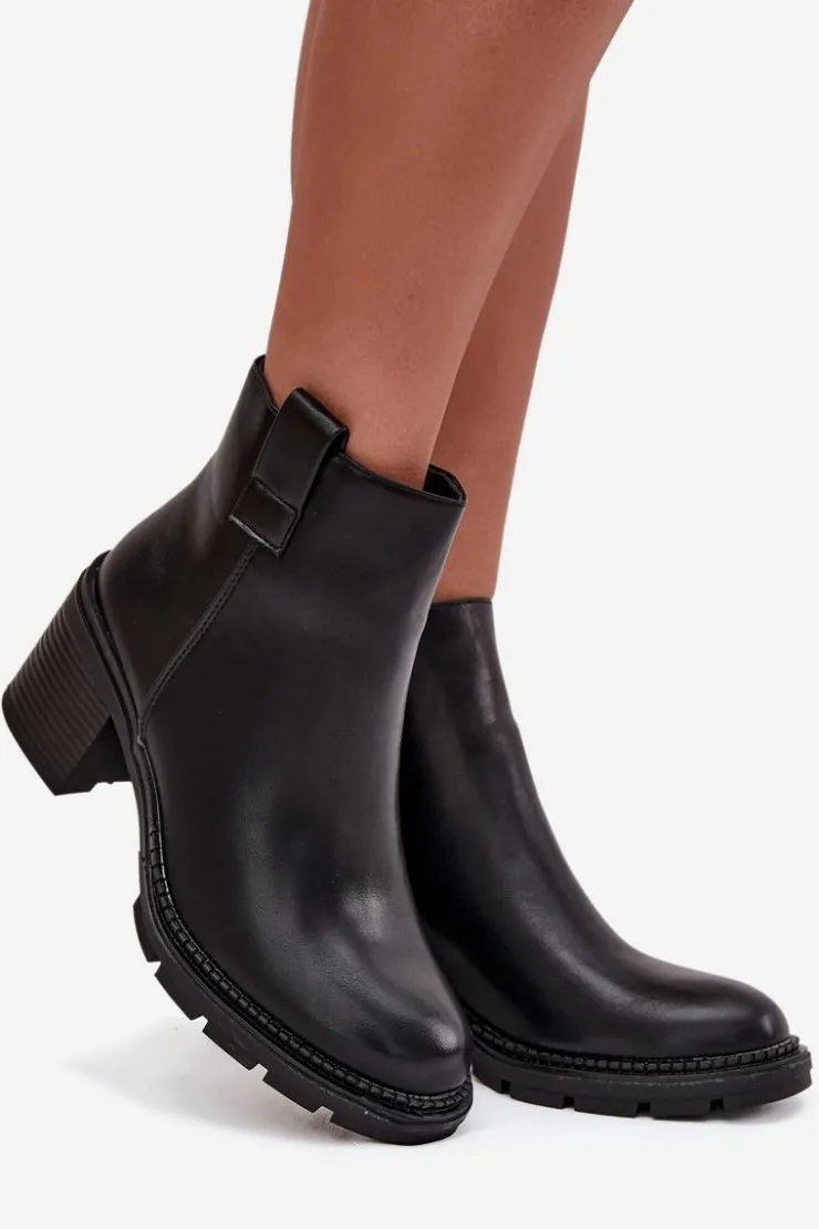 Boto Botki Ocieplane|Botki Na Obcasie*Ocieplane Botki Damskie Z Eko Skóry Na Obcasie Czarne Alvena