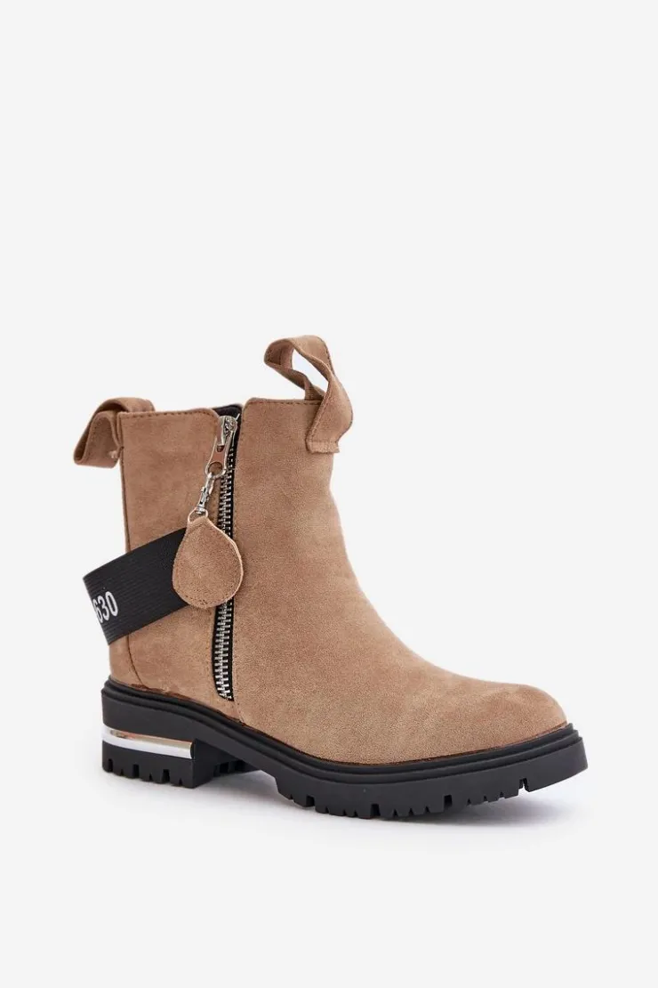 Boto Botki Zimowe Damskie|Brązowe I Beżowe Botki*Ocieplane Botki Damskie Z Suwakiem Brązowe Calvaro