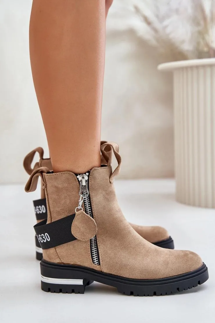 Boto Botki Zimowe Damskie|Brązowe I Beżowe Botki*Ocieplane Botki Damskie Z Suwakiem Brązowe Calvaro