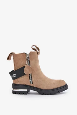 Boto Botki Zimowe Damskie|Brązowe I Beżowe Botki*Ocieplane Botki Damskie Z Suwakiem Brązowe Calvaro