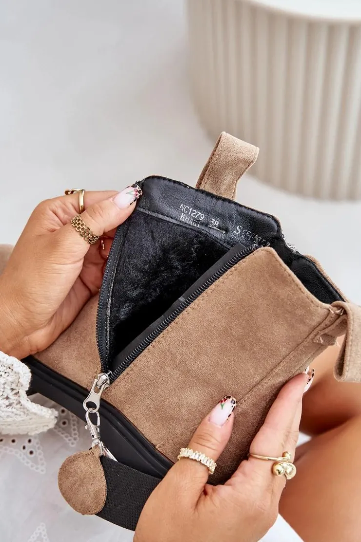 Boto Botki Zimowe Damskie|Brązowe I Beżowe Botki*Ocieplane Botki Damskie Z Suwakiem Brązowe Calvaro