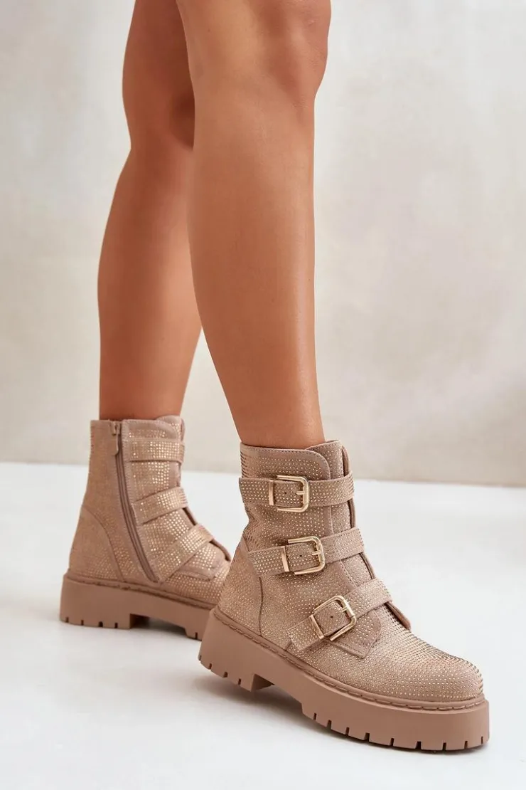 Boto Botki Ocieplane|Czarne Botki*Ocieplane Botki Damskie Ze Zdobieniem Beżowe Ciascia Beżowy