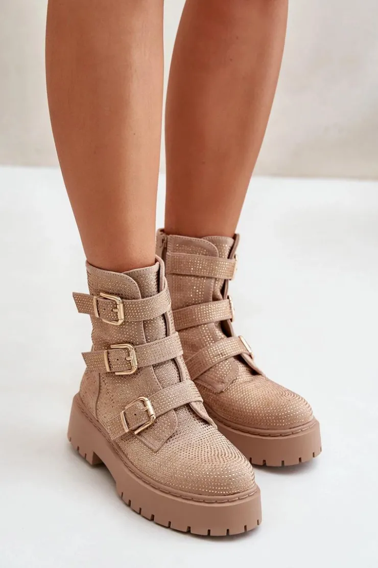 Boto Botki Ocieplane|Czarne Botki*Ocieplane Botki Damskie Ze Zdobieniem Beżowe Ciascia Beżowy