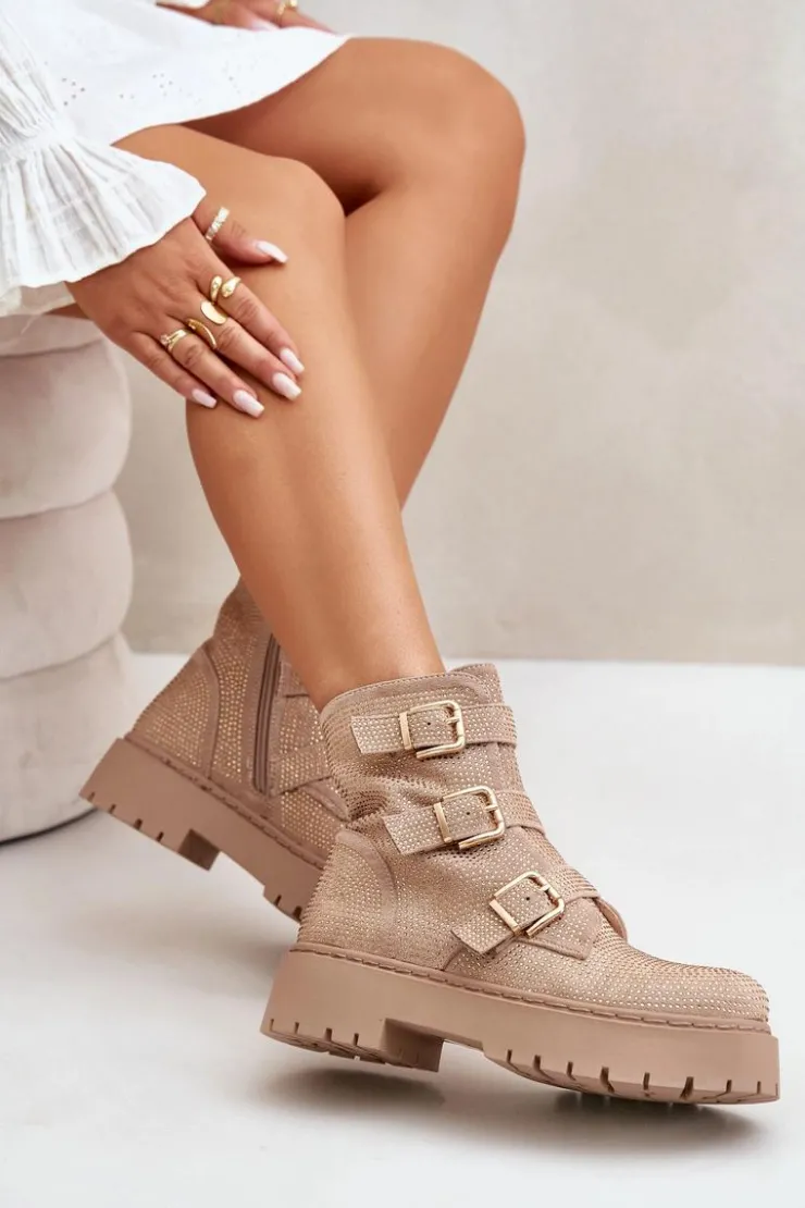 Boto Botki Ocieplane|Czarne Botki*Ocieplane Botki Damskie Ze Zdobieniem Beżowe Ciascia Beżowy