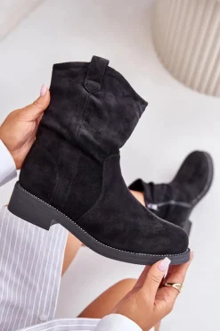 Damskie Boto Ocieplane Botki Damskie Z Marszczeniem I Zdobieniem Czarne Etteara