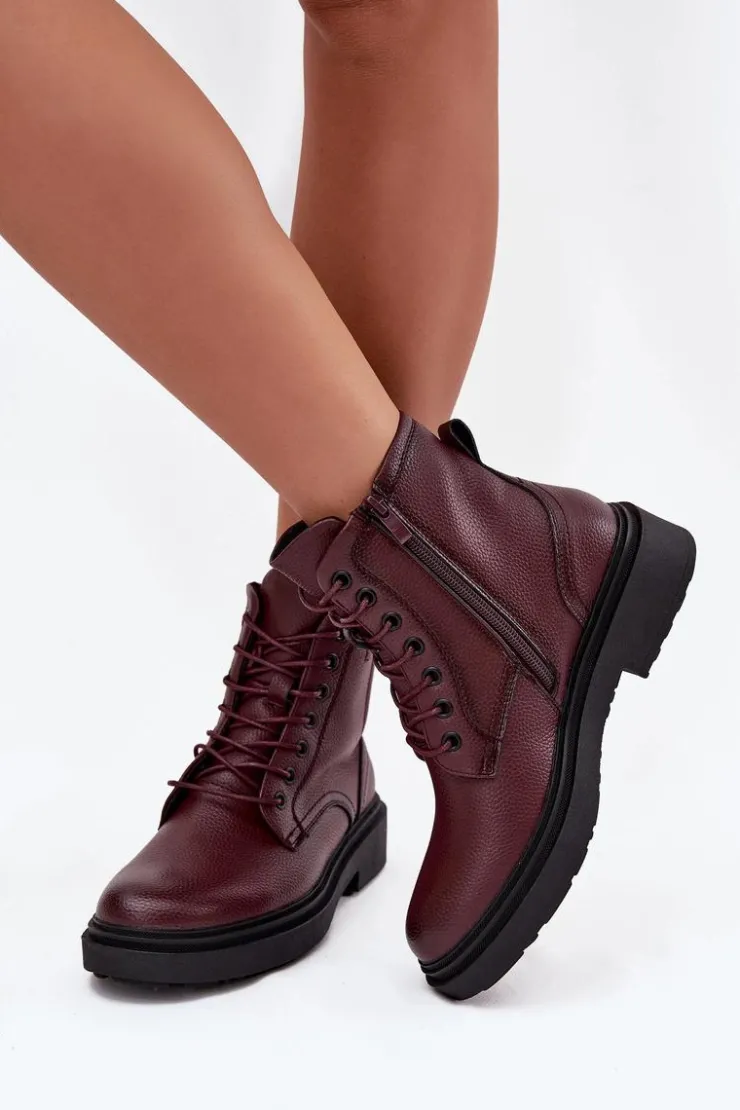 Best Buty Sergio Leone Ocieplane Botki Damskie Z Naturalnej Skóry Sergio Leone BT25248-S Bordowe Czerwony