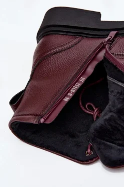 Best Buty Sergio Leone Ocieplane Botki Damskie Z Naturalnej Skóry Sergio Leone BT25248-S Bordowe Czerwony