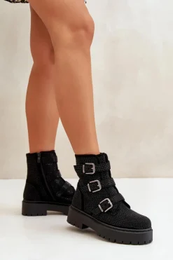 Hot Boto Ocieplane Botki Damskie Ze Zdobieniem Czarne Ciascia Czarny