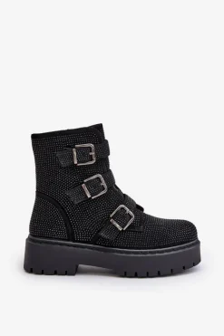 Hot Boto Ocieplane Botki Damskie Ze Zdobieniem Czarne Ciascia Czarny