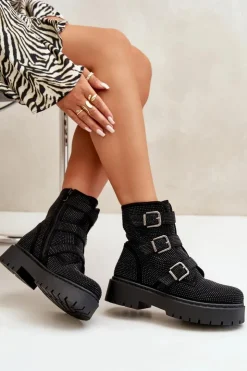 Hot Boto Ocieplane Botki Damskie Ze Zdobieniem Czarne Ciascia Czarny