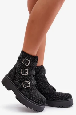 Hot Boto Ocieplane Botki Damskie Ze Zdobieniem Czarne Ciascia Czarny