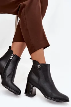 Damskie Boto Ocieplane Botki Damskie Z Naturalnej Skóry Na Słupku Czarne Jovelle