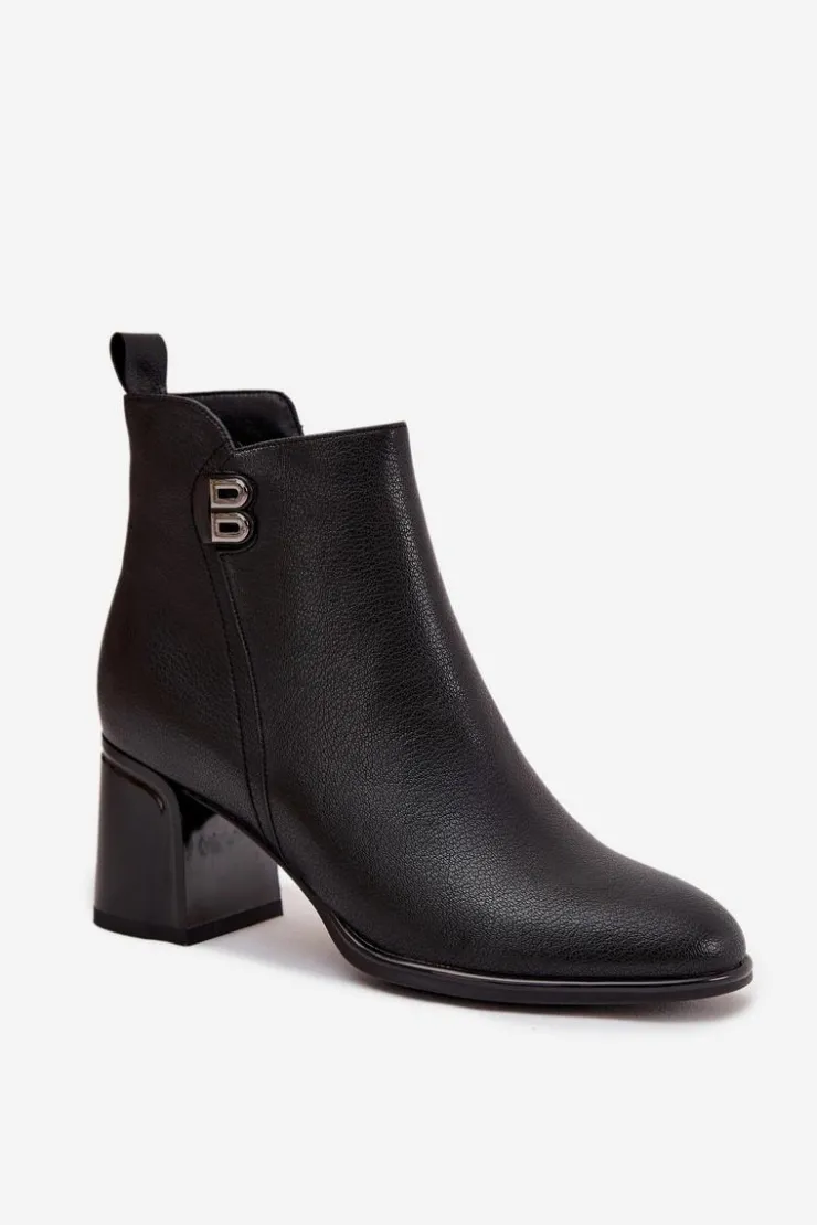 Damskie Boto Ocieplane Botki Damskie Z Naturalnej Skóry Na Słupku Czarne Jovelle