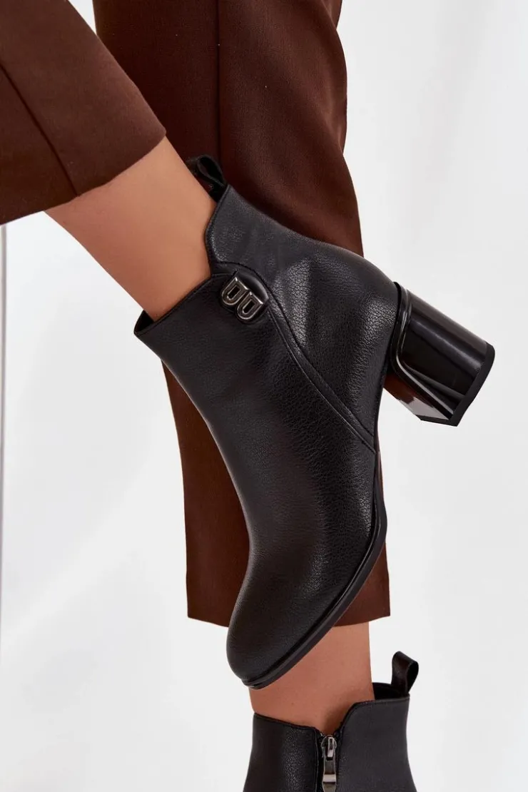 Damskie Boto Ocieplane Botki Damskie Z Naturalnej Skóry Na Słupku Czarne Jovelle