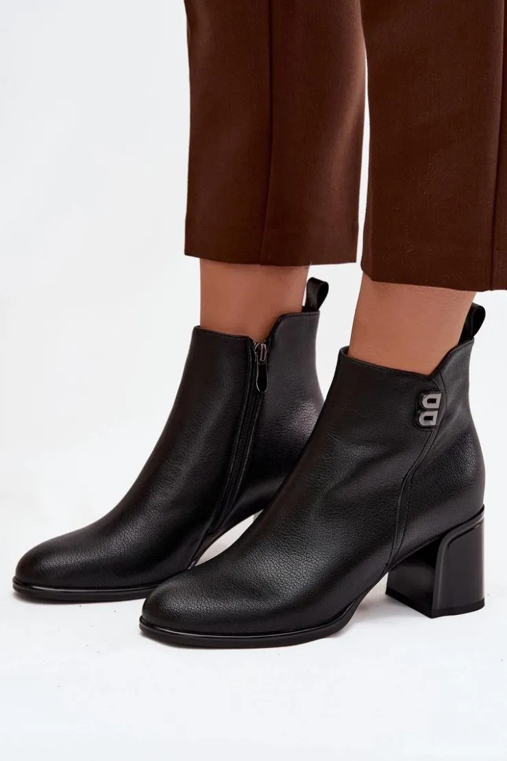 Damskie Boto Ocieplane Botki Damskie Z Naturalnej Skóry Na Słupku Czarne Jovelle