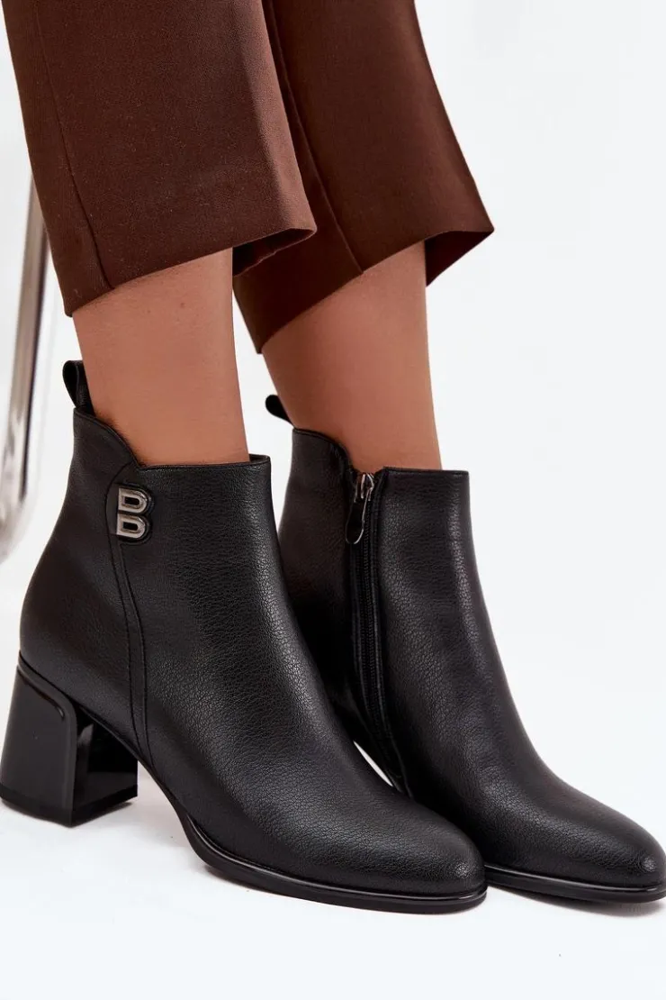 Damskie Boto Ocieplane Botki Damskie Z Naturalnej Skóry Na Słupku Czarne Jovelle