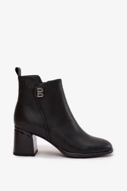 Damskie Boto Ocieplane Botki Damskie Z Naturalnej Skóry Na Słupku Czarne Jovelle