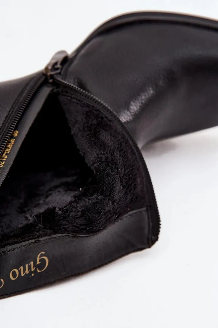 Damskie Boto Ocieplane Botki Damskie Z Naturalnej Skóry Na Słupku Czarne Jovelle