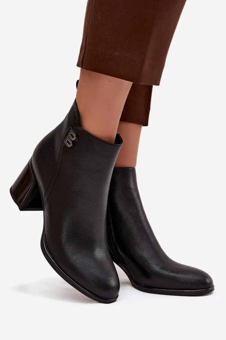 Damskie Boto Ocieplane Botki Damskie Z Naturalnej Skóry Na Słupku Czarne Jovelle