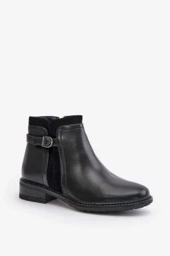 Boto Botki Zimowe Damskie|Botki Płaskie*Ocieplane Botki Damskie Z Niską Cholewką Na Zamek Eko Skórzane Czarne Taitha