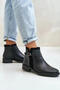 Boto Botki Zimowe Damskie|Botki Płaskie*Ocieplane Botki Damskie Z Niską Cholewką Na Zamek Eko Skórzane Czarne Taitha