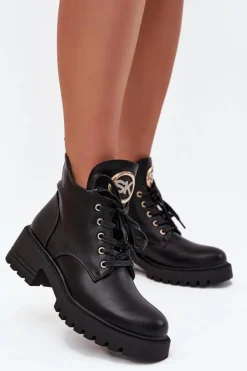 Discount Boto Ocieplane Botki Damskie Ze Złotym Detalem Czarne Kavirae