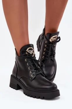 Discount Boto Ocieplane Botki Damskie Ze Złotym Detalem Czarne Kavirae