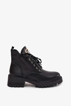 Discount Boto Ocieplane Botki Damskie Ze Złotym Detalem Czarne Kavirae