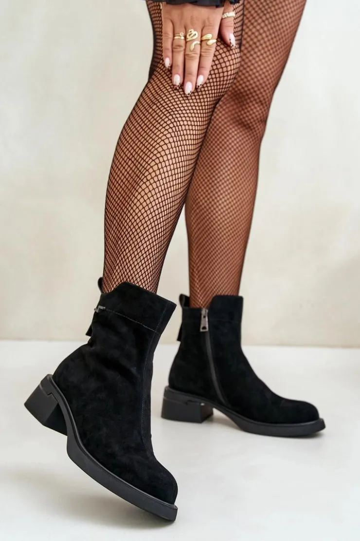 Clearance Buty damskie Vinceza Ocieplane Botki Damskie Z Naturalnego Zamszu Na Zamek Czarne Vinceza 66696