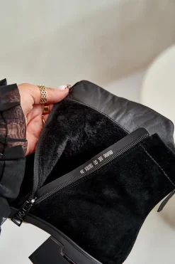 Clearance Buty damskie Vinceza Ocieplane Botki Damskie Z Naturalnego Zamszu Na Zamek Czarne Vinceza 66696