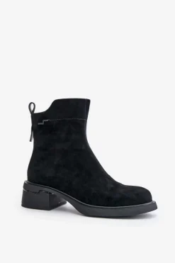 Clearance Buty damskie Vinceza Ocieplane Botki Damskie Z Naturalnego Zamszu Na Zamek Czarne Vinceza 66696