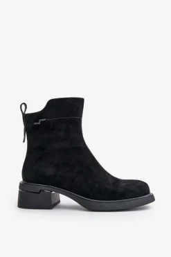 Clearance Buty damskie Vinceza Ocieplane Botki Damskie Z Naturalnego Zamszu Na Zamek Czarne Vinceza 66696