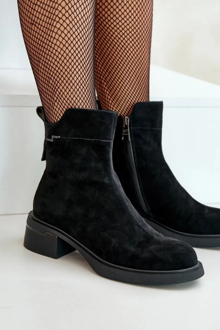 Clearance Buty damskie Vinceza Ocieplane Botki Damskie Z Naturalnego Zamszu Na Zamek Czarne Vinceza 66696