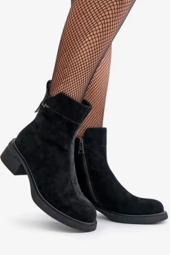 Clearance Buty damskie Vinceza Ocieplane Botki Damskie Z Naturalnego Zamszu Na Zamek Czarne Vinceza 66696