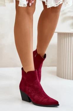 Outlet Boto Ocieplane Botki Kowbojki Eko Zamszowe Na Zamek Bordowe Virtris