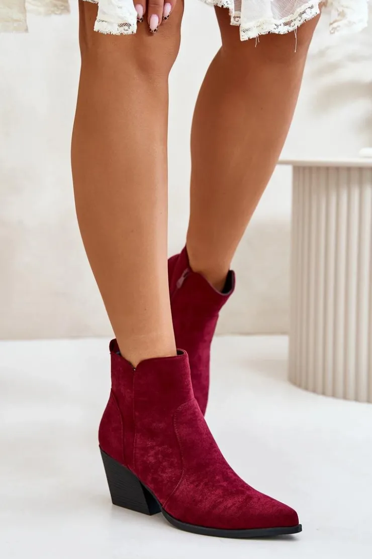 Outlet Boto Ocieplane Botki Kowbojki Eko Zamszowe Na Zamek Bordowe Virtris