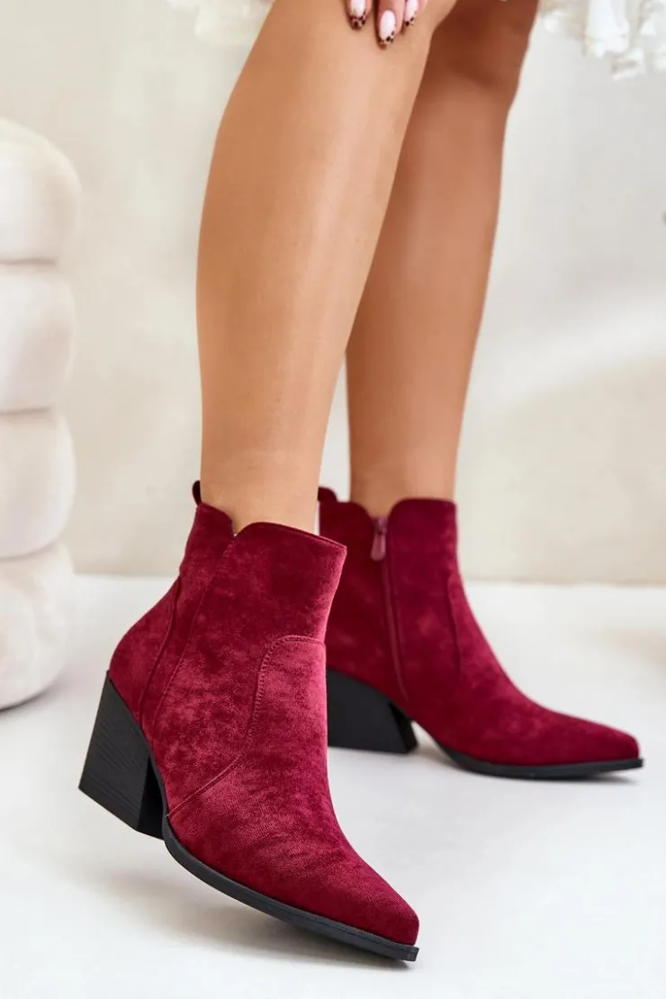 Outlet Boto Ocieplane Botki Kowbojki Eko Zamszowe Na Zamek Bordowe Virtris