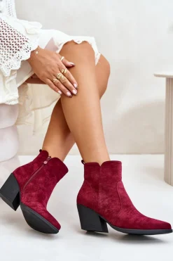 Outlet Boto Ocieplane Botki Kowbojki Eko Zamszowe Na Zamek Bordowe Virtris