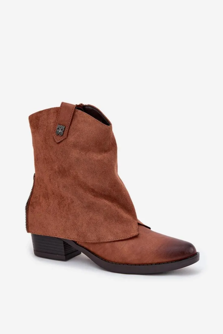 Boto Botki Ocieplane|Czarne Botki*Ocieplane Botki Kowbojki Na Obcasie Camel Sylvette Brązowy