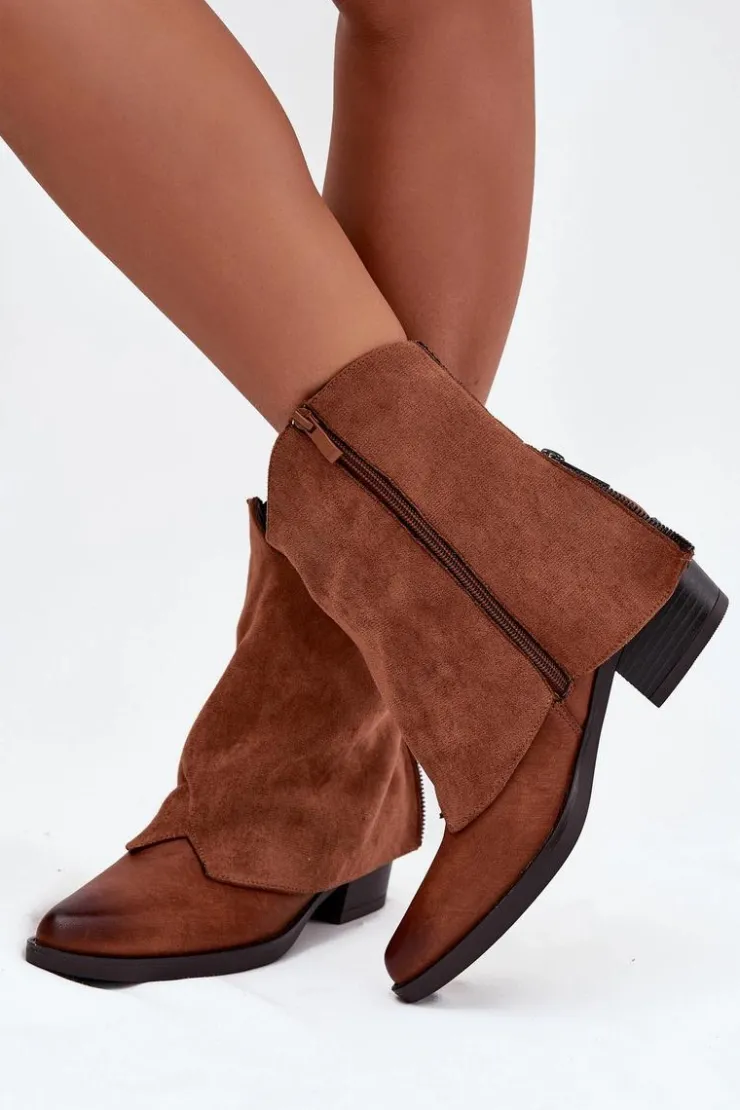 Boto Botki Ocieplane|Czarne Botki*Ocieplane Botki Kowbojki Na Obcasie Camel Sylvette Brązowy