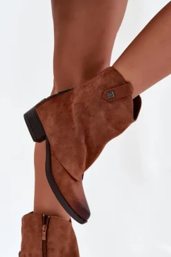 Boto Botki Ocieplane|Czarne Botki*Ocieplane Botki Kowbojki Na Obcasie Camel Sylvette Brązowy